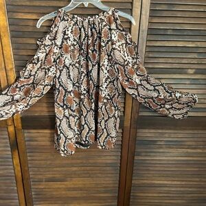 1. State Snake Print Cold Shoulder Blouse - Brown and Black
